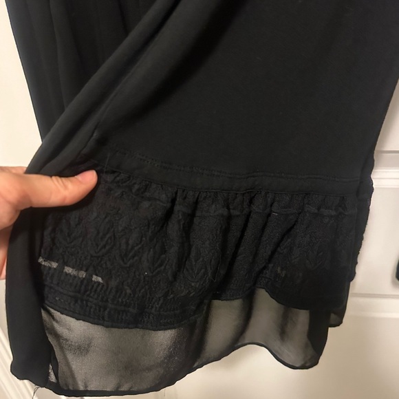 LOGO by Lori Goldstein XS black knit open cardigan. Lace ruffle hem - Picture 4 of 5